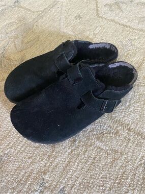 BIRKENSTOCK Boston Clog Shearling Black Suede Leather Women’s size 39/8